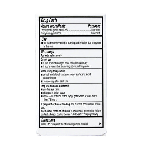 A close-up of the Avenova Lubricant Eye Drops (Twin Pack) 15ml Bottles label shows active ingredients, purposes, Dry Eye Relief warnings, usage directions, and when to consult a doctor—all in black text on a white background.