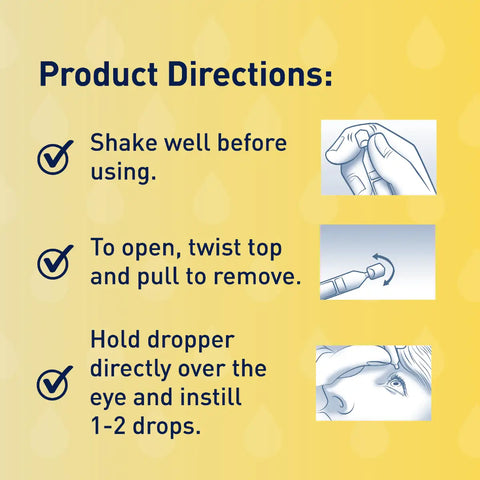 OCuSOFT Retaine MGD Eye Drops directions: Shake well. Open by twisting and pulling the top. Hold dropper above eye to instill 1-2 preservative-free drops. Available as a 2-pack with 60 vials.