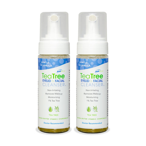 EyeEco TranquilEyes Gentle Formula 1% Tea Tree Eyelid & Facial Cleanser, 50 ml 2-Pack, is a doctor-recommended, non-irritating cleanser for sensitive skin with tea tree, shea butter, vitamin E, and chamomile.
