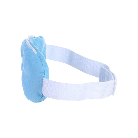 The OcuSci Premium Heat & Cold Mask, featuring HydroBlock technology, is microwavable with a blue padded design. It boasts a white adjustable strap and zip closure, offering ultimate comfort on a white backdrop and includes an anti-microbial washable cover for hygiene.