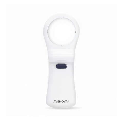 The i-Chek Illuminated Self Eye Examination Mirror features a sleek white design with I-Chek branding, a 10X magnification for precise self-examination, and an ergonomic handle for comfort. Ideal for users who value precision in their personal eye care routine.