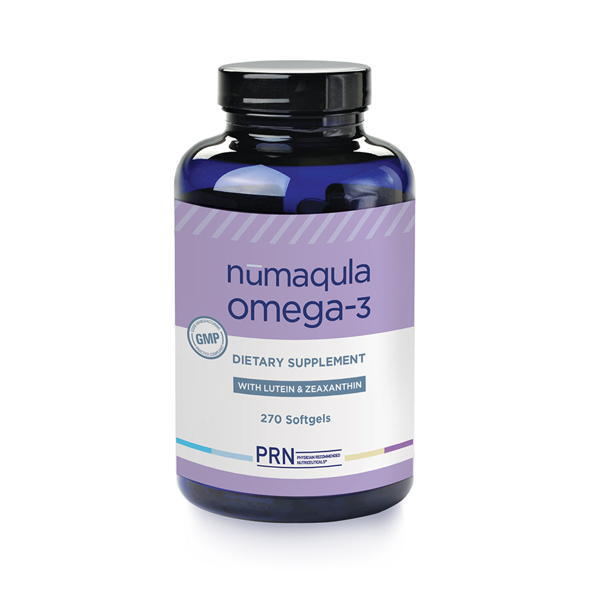 Discover PRNs numaqula Omega-3, a high-dose supplement for macula and retina support. Packed with lutein and zeaxanthin for eye health, it offers 270 softgels in a striking blue and white GMP-sealed package.