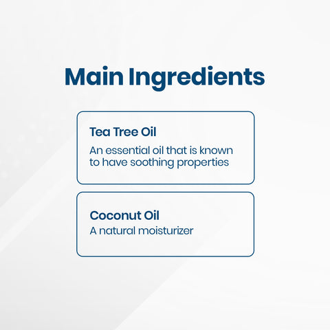 The image highlights Main Ingredients in blue for OCuSOFT Oust Demodex Cleanser Pre-Moistened Pads, featuring Tea Tree Oil for soothing eyelid irritation and Demodex, and Coconut Oil, a natural moisturizer.