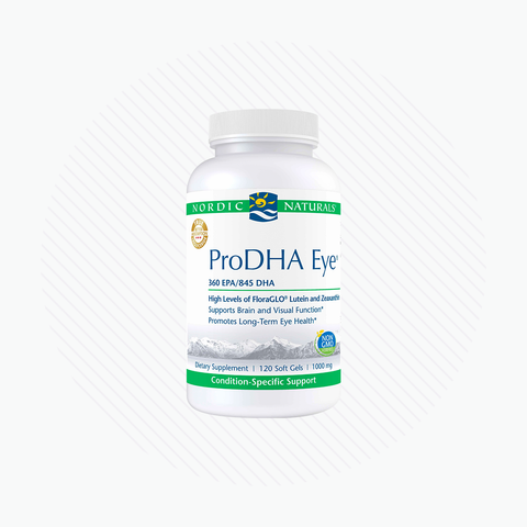 Nordic Naturals ProDHA Eye, boasting 360 EPA/845 DHA with lutein and zeaxanthin, supports brain, vision, and long-term eye health. Available in bottles of 60 or 120 soft gels.