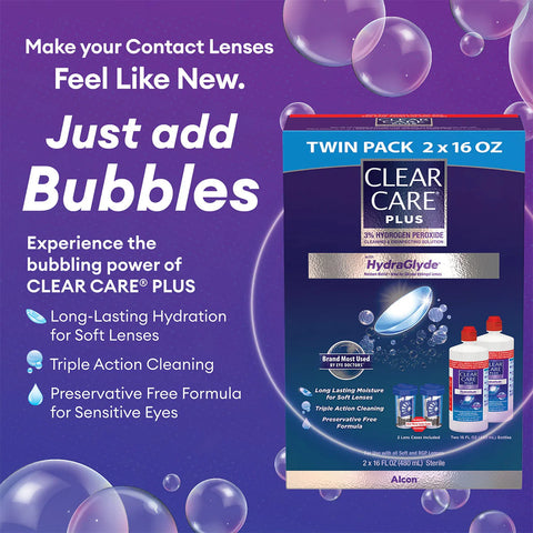 Clear Care Plus Cleaning Solution with Hydraglyde, Twin Pack, Multi, 12 Oz, Pack of 2-Contact Lens Solution-Vision Rescue