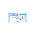 The Acuvue Oasys for Astigmatism lenses by Acuvue feature HYDRACLEAR PLUS Technology for superior comfort. They come in a stylish white box with blue accents and a water splash design, contain six lenses, and offer UV protection.