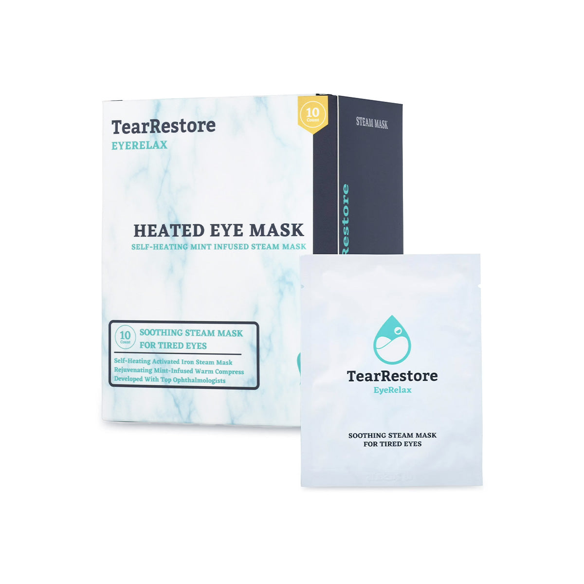 TearRestore EyeRelax Heated Eye Mask - Self Heating Mint Infused Steam Mask (10-pack)