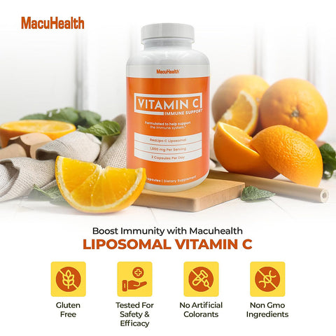 Macuhealth Liposomal Vitamin C 1000MG Per Serving - High Bioavailablity Vitamin with Fat-Soluble Antioxidants and Enhanced Absorption (180ct)