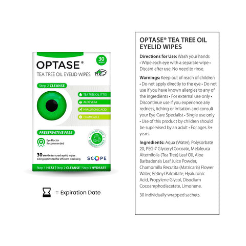 Optase Tea Tree Oil Eyelid Wipes - Preservative Free wipes Box of 20