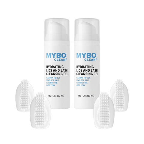MYBOClean Combo Pack, Year Supply Daily Eyelid Cleansing Brush (4 pc) & Lids and Lash Gel (2 bottles)-Vision Rescue