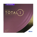The maroon and gold box of Dailies Total 1 Multifocal (90 Pack) one-day contact lenses features Water Gradient Technology, showcasing both the brand and product name for a stylish and innovative look.