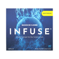The blue and white box displays Infuse Multifocal by Bausch + Lomb with a yellow Multifocal circle. These silicone hydrogel one-day lenses offer clear, high-definition optics, UV-blocking sun protection, include kalifilcon A, and come in a pack of 90 soft contact lenses.