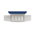 Open white box with a navy lid, containing four MyboClean Daily Eyelid Cleansing Brushes for Sensitive Skin, each standing upright in individual slots.
