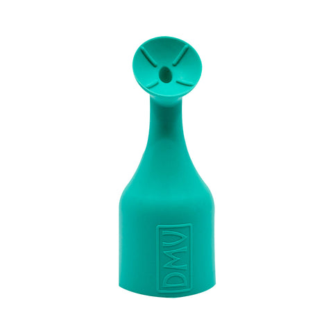 A green silicone contact lens tool with a narrow neck and wide base, featuring a circular top with an X cut. The base is embossed with DMV Luma-Serter, adding an innovative touch to your collection.