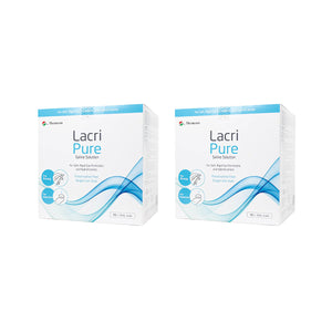 The 2-pack of Menicon Lacripure Sterile Saline Solution (98 vials each) is perfect for contact or scleral lenses. The white packaging with a blue wave highlights that its preservative-free and phosphate-free, ideal for safe rinsing and storing lenses.
