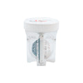 The Menicon Progent Biweekly Contact Lens Cleaner Bundle features a contact lens case with a screw-on white lid and internal holders, tailored for gas permeable lenses, showcasing a blue and white design on a pristine white background.