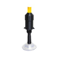 The S5 Mini Inserter by Augmented Vision Labs, designed for scleral and hybrid lens insertion, stands upright in black and yellow on a clear suction cup base against a plain white background.