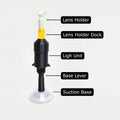 The Augmented Vision Labs S5 Mini Inserter for Scleral & Hybrid Lens Insertion, featuring a suction base, base lever, light unit, lens holder dock, and lens holder for precise insertion coaching, comes with complimentary video training.