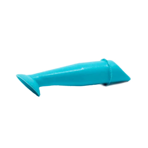 A small blue plastic object resembling a miniature fin or rudder, isolated on white, ideal for handling DMV 45 Contact Lens Remover for RGP or Scleral lenses with ease and precision.