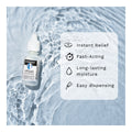 Avenova Lubricant Eye Drops (Twin Pack) by NovaBay features prominently on rippling water. Nearby icons highlight Instant Relief, Fast-Acting, Long-lasting moisture, and Easy dispensing. Ideal for dry eye relief, this solution keeps your eyes refreshed and comfortable all day.