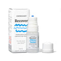 A small 0.33 fl oz multi-dose bottle of CorneaCare Recover Preservative-Free Artificial Tears rests by its packaging, featuring blue wavy lines; its crafted for dry, irritated eyes and offers advanced hydration and soothing relief.