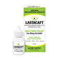Image of Lastacaft Once Daily Eye Allergy Itch Relief Drops (5mL 60 Day Bottle) by Abbvie, providing original prescription strength for fast-acting, long-lasting relief from eye allergy itch. The box states once daily relief and works in minutes for allergens like pet dander, pollen, and grass.