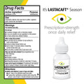 The Lastacaft Once Daily Eye Allergy Itch Relief Drops by Abbvie, in a 5mL 60 day bottle, comes with instructions for use. The ophthalmic solution offers prescription-strength, long-lasting itch relief with Alcaftadine for fast-acting relief. Accompanied by an eye graphic.