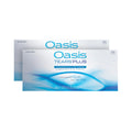 Two boxes of Oasis Medicals Oasis Tears Plus Lubricant Eye Drops, each containing 60 preservative-free sterile vials, designed for severe dry eye relief with Viscoadaptive Relief for Dry Eyes showcased in blue and white packaging featuring sodium hyaluronate.