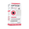 Optase MGD Advanced Eye Drops, 0.33 fl oz (10 ml), for Meibomian Gland Dysfunction, features DEMET technology and the steps: Heat, Cleanse, Hydrate. Packaging is white with pink and black text and labeled Preservative Free. Brand: Optase. 2-month supply (300 drops).