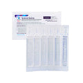 Vibrant Vue Saline Lens Rinse and Insertion Fill Solution by Visionary Optics features 100 preservative-free vials. The packaging, including a white box, offers sterile protection with usage details and contact information.