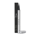 The silver Eyes are the Story Eye Proof Liquid Eyeliner (0.6ml) pen, cap removed, reveals a fine felt tip for precise lining. In the background is a black box with similar branding, suggesting an eye science inspiration.