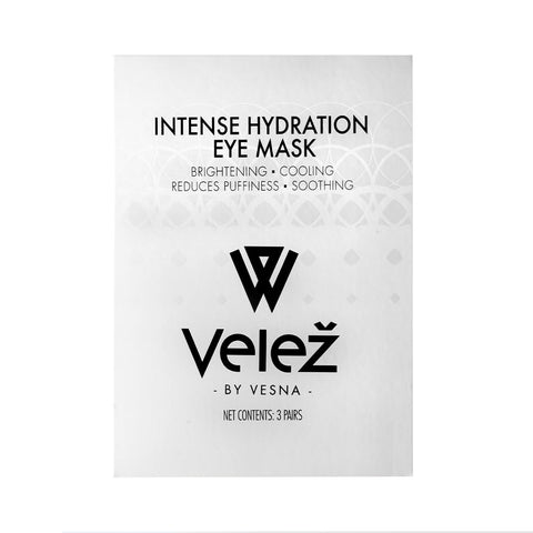 The Velez Intense Hydration Under Eye Cellulose Cooling Mask delivers cooling relief with transformative effects, including brightening, reducing puffiness, and soothing the under-eye area. The package contains 3 pairs with a geometric design.