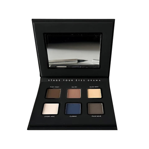 The Eyes are the Story Eyeshadow Palette by Eyes are the Story features six high-pigment hues: Plot Twist, Sultry, Nude Scene, Story Arc, Climax, and Film Noir. It includes a small mirror, brush, and innovative formula for matte shadows.