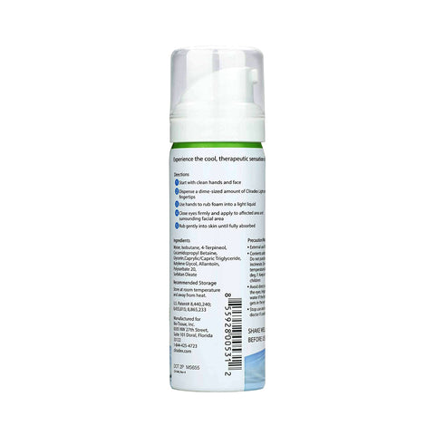 A white and green Cliradex Light Foam bottle by PRN features a convenient white pump dispenser, labeled with instructions and ingredients. Its an eyelash and eyelid cleanser infused with tea tree oil extract, promoting gentle ocular hygiene.