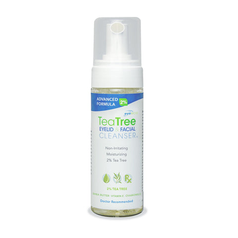 PRNs Advanced Formula 2% Tea Tree Eyelid Foam & Facial Cleanser, available in 2 sizes, uses a foaming pump and is an advanced, hydrating formula. Its perfect for sensitive skin as its non-irritating and moisturizing, with shea butter, vitamin E, chamomile—doctor recommended.