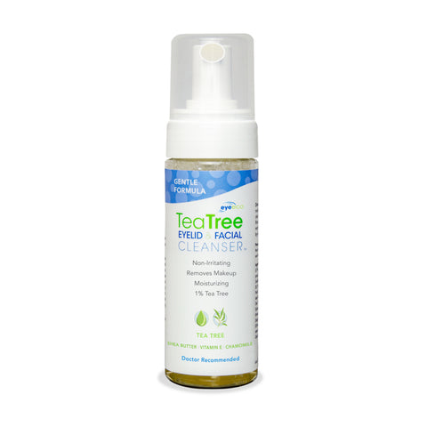 The EyeEco Gentle Formula Tea Tree Eyelid & Facial Cleanser by PRN features a convenient spray nozzle for sensitive skin. This gentle 1% tea tree oil formula, enriched with shea butter, vitamin E, and chamomile, supports eyelid hygiene and makeup removal. Available in 1.69oz & 6.09oz bottles.