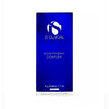 A blue rectangular box with white text shows the iS Clinical Moisturizing Complex for Face and Neck (50g or 1.7oz) at the center, featuring a hydrating antioxidant-rich formula. The logo displays stylized iS letters, with INNOVATIVE SKINCARE at the bottom.