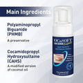 Image of the OCuSOFT Lid Scrub Original Compliance Kit Foam and Wipes featuring Cocamidopropyl Hydroxysultaine, a modified coconut oil, and Polyaminopropyl Biguanide as preservative. Perfect eyelid cleanser for gentle care with convenient cleansing pads.