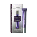 The LUMIFY Eye Illuminations Hydra-Gel Brightening Eye Cream by Bausch + Lomb comes in purple packaging with silver accents, highlighting niacinamide and vitamin C. Clinically proven and hypoallergenic, it brightens under-eye areas for smoother skin with a subtle glow.