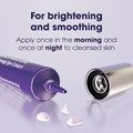 A purple tube of LUMIFY Eye Illuminations Hydra-Gel from Bausch + Lomb lies open, dispensing small dollops. Text reads: Clinically proven for brightening and smoothing under-eyes. Apply morning and night to cleansed skin.