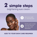 Image of a person with short hair touching their face, promoting Bausch + Lomb LUMIFY Eye Illuminations Hydra-Gel Brightening Eye Cream: 2 simple steps for radiant eyes. Use twice daily on cleansed skin and gently pat a small amount under the eyes until absorbed. Perfect for your skincare routine.