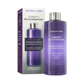 The purple bottle of Bausch + Lomb LUMIFY Eye Illuminations Cleansing Water & Eye Makeup Remover (160mL) for sensitive eyes, positioned next to its box, contains clinically proven, hypoallergenic micellar cleansing water enriched with hyaluronic acid, vitamin C, and niacinamide.