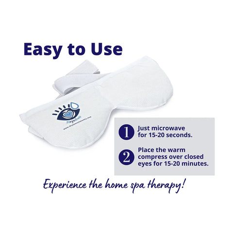 Image of Heyedrate Warm Compress Eye Mask by PRN: Simple Steps: 1. Microwave for 15-20 seconds. 2. Apply over closed eyes for 15-20 minutes. Enjoy reusable hot & cold therapy for dry eyes, puffiness, and sinus relief with a home spa experience!.
