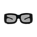 The EyeEco Small Moisture Release Eyewear by PRN, in shiny black with clear lenses, is showcased from the front against a plain white background.