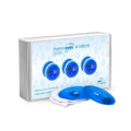 The Tranquileyes thermoeyes XL Instant-replacement kit from PRN includes 3 gel packs with blue gel and soft white covers, designed to pair seamlessly with tranquileyes XL goggles. The packaging features blue circles and sleek product branding.