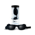 The EyeEco Onyix Hydrating Nighttime Sleep Mask for Eye Relief (Black) by PRN is shown with its cylindrical packaging. The package illustrates the mask and notes CPAP compatibility. Blue text reads Hydrating Sleep Mask, while adjustable straps promise a snug fit.