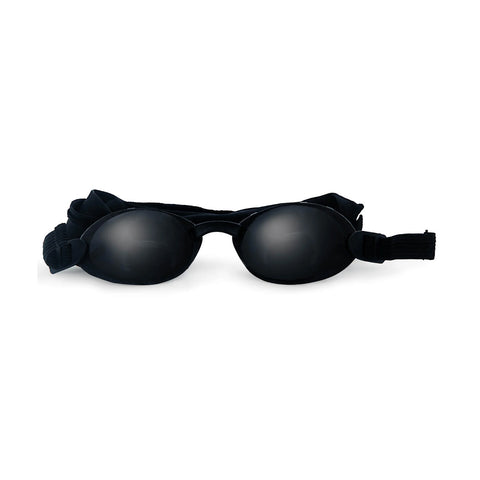The PRN EyeEco Onyix Hydrating Nighttime Sleep Mask (Black) features reflective lenses, silicone shields for comfort and dry eye protection, and an adjustable strap, set against a white background.