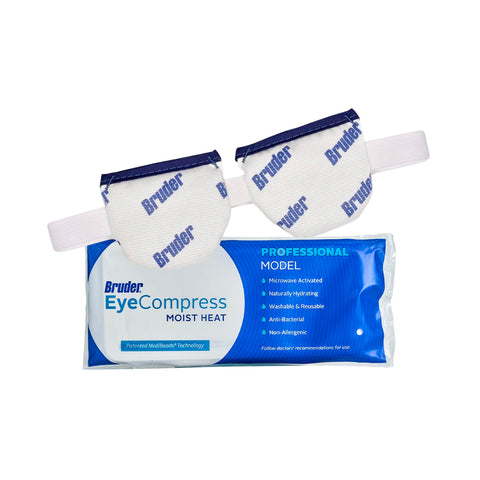 The DryEye Rescue Moderate Dry Eye Bundle includes an eye compress with a strap, microwave-activated for moist heat, antibacterial, reusable, and non-allergenic.
