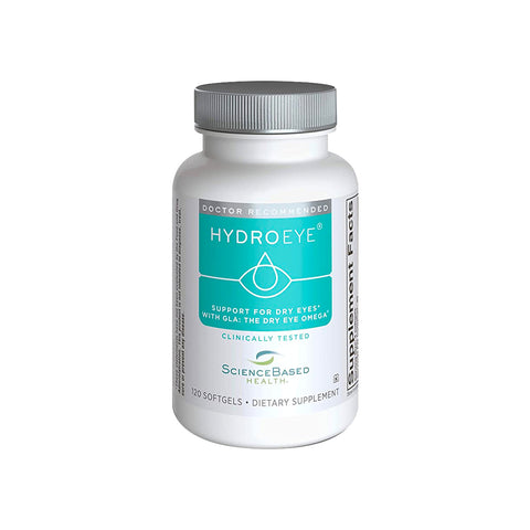 The DryEye Rescue Moderate Dry Eye Bundle, by DryEye Rescue, offers comprehensive support with 4 items. One of the products features a sleek silver cap and teal-accented label, highlighting GLA and Omegas to complement lubricating drops for robust dry eye care.