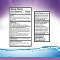 Two drug facts panels on a light background feature Refresh Optive® Gel Drops – Lubricant Eye Gel with HydroCell™ technology by Abbvie. The left panel lists ingredients, uses, and warnings for dry eye relief. The right panel continues with instructions, storage info, and company contact details. Water with bubbles is at the bottom.